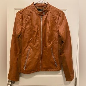 Cognac Faux Leather Moto Jacket - Express